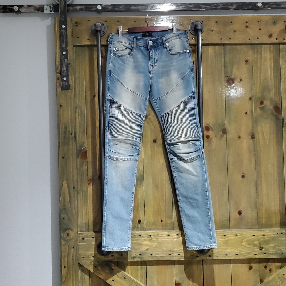 NEW TRUE RELIGION Rocco Moto Relaxed Skinny DENIM JEANS WAIST 28 INSEAM